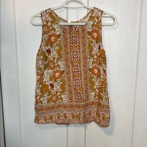Christian Siriano Floral Tank Top - Orange and Cream paisley boho design - med